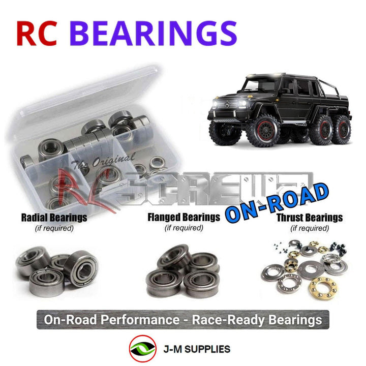 Representative image of an RCScrewZ metal-shielded bearing kit for Traxxas TRX-6 G 63 AMG 6x6 1/10 Electric 6WD (88296-4); exact bearing sizes and quantities vary by RC model.