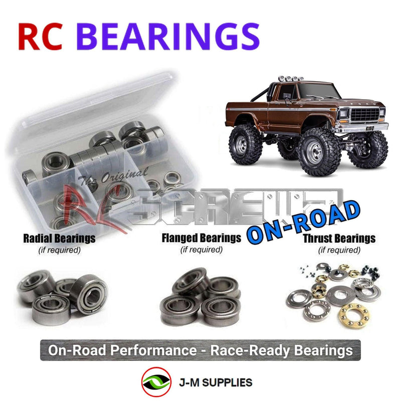 Representative image of an RCScrewZ metal-shielded bearing kit for Traxxas TRX-4 F-150 High Trail 1/10 4WD Crawler (92046-4); exact bearing sizes and quantities vary by RC model.