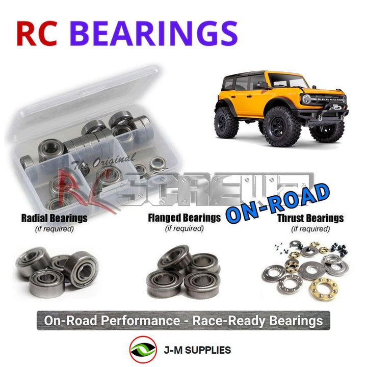 Representative image of an RCScrewZ metal-shielded bearing kit for Traxxas TRX-4 2021 Ford Bronco 1/10 Electric 4WD (92076-4); exact bearing sizes and quantities vary by RC model.