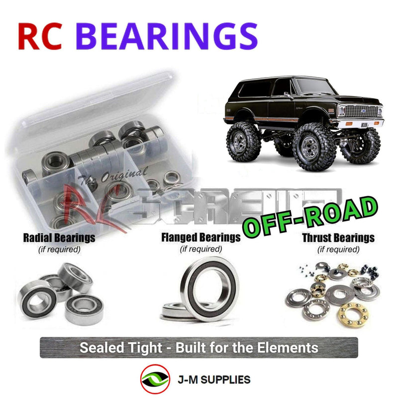Representative image of an RCScrewZ rubber-sealed bearing kit for Traxxas TRX-4 K5 Blazer High Trail 1/10 4WD (92086-4); exact bearing sizes and quantities vary by RC model.