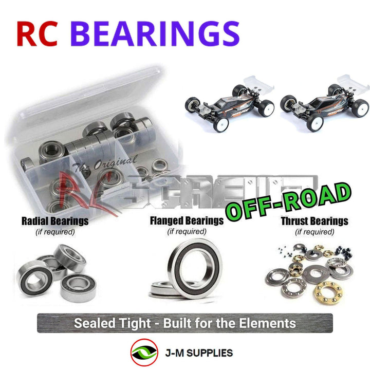 Representative image of an RCScrewZ rubber-sealed bearing kit for XRAY XB2C’26/XB2D’26 1/10 2WD Buggy (320020, 320021); exact bearing sizes and quantities vary by RC model.