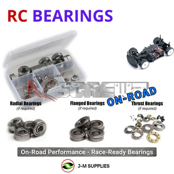Representative image of an RCScrewZ metal-shielded bearing kit for Yokomo MR4TC Mini; exact bearing sizes and quantities vary by RC model.