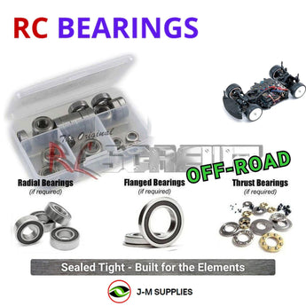 Representative image of an RCScrewZ rubber-sealed bearing kit for Yokomo MR4TC Mini; exact bearing sizes and quantities vary by RC model.