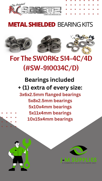 J-M SUPPLIES RC Parts Store - RCScrewZ Metal Shielded Bearing Kit swz030b for SWORKz S14-4C/4D #SW-910034C/D RC Car | RCX