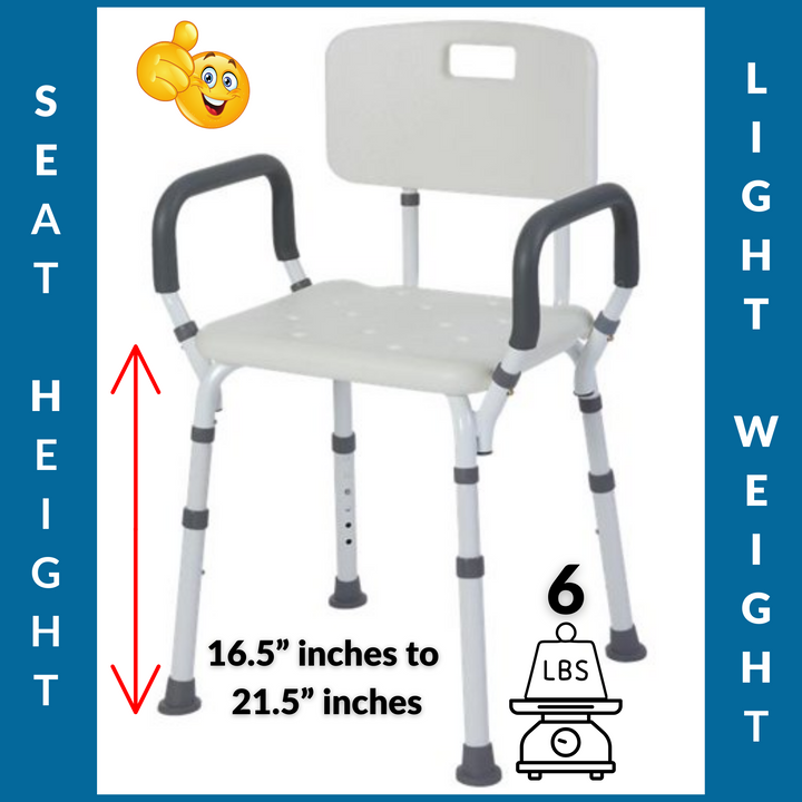 J-M SUPPLIES - Rhythm Healthcare Portable Bath Seat & Shower Chair, White, with Backrest, Padded Arms, Aluminum - B2250WH