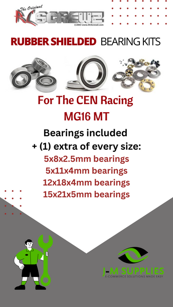 J-M SUPPLIES - RCScrewZ Rubber Shielded Bearing Kit cen029r for CEN Racing MG16 MT 1/16 Monster Truck | SET - 