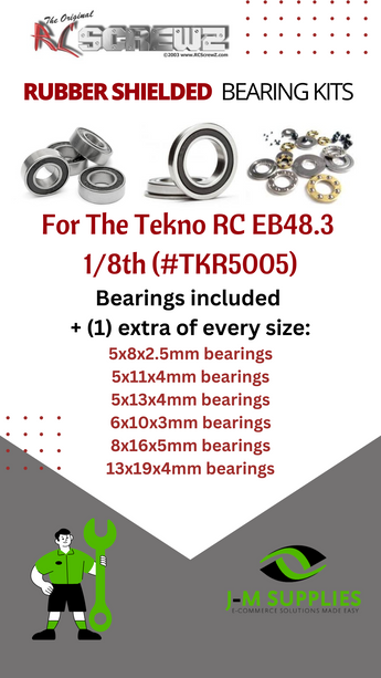 J-M SUPPLIES RC Parts Store - RCScrewZ Rubber Shielded Bearing Kit tek012r for Tekno RC EB48.3 1/8th #TKR5005 RC Car | PRO