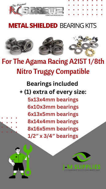 J-M SUPPLIES - RCScrewZ Metal Shielded Bearings aga005b for Agama Racing A215T 1/8 Nitro Truggy RC Car | SET - 
