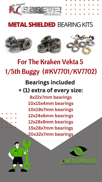 J-M SUPPLIES - RCScrewZ Metal Shielded Bearing Kit kra001b for Kraken Vekta 5 Buggy 1/5 4WD (#KV7701/KV7702) | SET - 