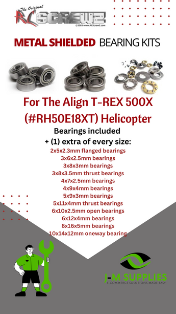 J-M SUPPLIES - RCScrewZ Metal Shielded Bearing Kit alg005b for Align T-REX 500X Helicopter #RH50E18XT RC | SET - 