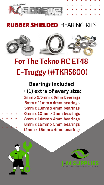J-M SUPPLIES RC Parts Store - RCScrewZ Rubber Shielded Bearing Kit tek005r for Tekno RC ET48 E-Truggy 1/8 4WD (#TKR5600) | PRO