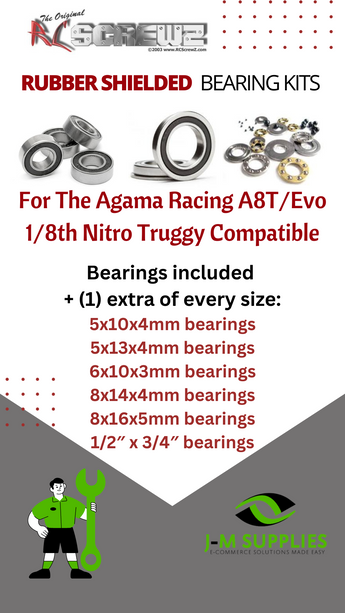 J-M SUPPLIES - RCScrewZ Rubber Shielded Bearings aga002r for Agama Racing A8T/Evo 1/8th Truggy RC Car | SET - 