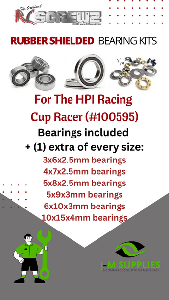 J-M SUPPLIES - RCScrewZ Rubber Shielded Bearing Kit hpi051r for HPI Racing Cup Racer #100595 RC Car | SET - 