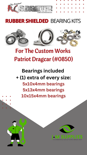 J-M SUPPLIES - RCScrewZ Rubber Shielded Bearings cus016r for Custom Works Patriot Dragcar 0850 RC Car | SET - 