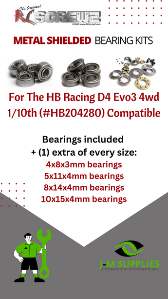 J-M SUPPLIES - RCScrewZ Metal Shielded Bearings hot046b for HB Racing D4 Evo3 4wd 1/10 HB204280 RC Car | SET - 