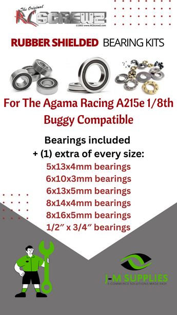 J-M SUPPLIES - RCScrewZ Rubber Shielded Bearing Kit aga006r for Agama Racing A215e 1/8th Buggy RC Car | SET - 