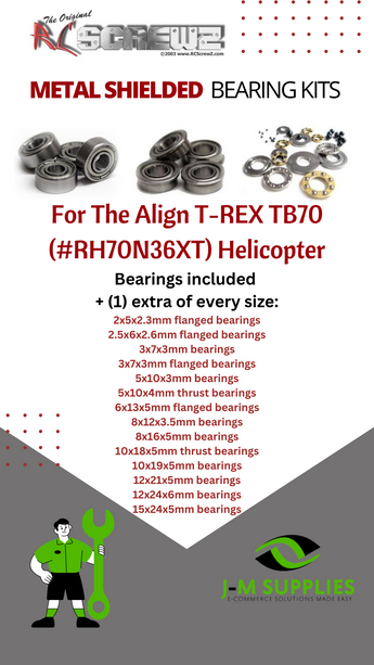 J-M SUPPLIES - RCScrewZ Metal Shielded Bearing Kit alg042b for Align TB70 #RH70N36XT Helicopter RC | PRO - 