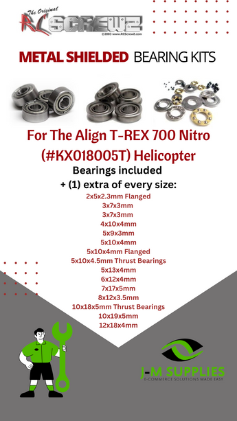 J-M SUPPLIES - RCScrewZ Metal Shielded Bearings alg006b for Align T-REX 700 Nitro Helicopter KX018005T RC | SET - 