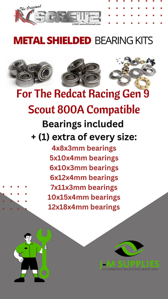 J-M SUPPLIES RC Parts Store - RCScrewZ Metal Shielded Bearing Kit rer079b for Redcat Racing Gen 9 Scout 800A Rock Crawler | UPG