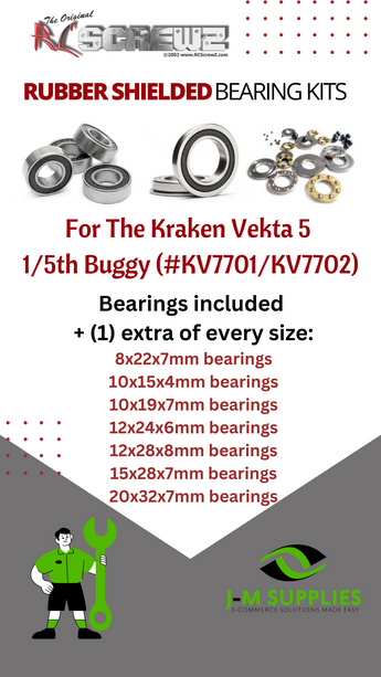 J-M SUPPLIES - RCScrewZ Rubber Shielded Bearing Kit kra001r for Kraken Vekta 5 Buggy 1/5 4WD (#KV7701/KV7702) | SET - 