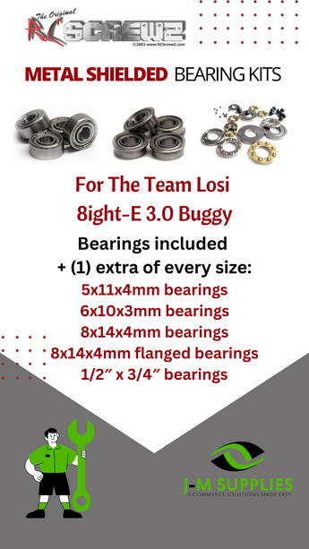 J-M SUPPLIES RC Parts Store - RCScrewZ Metal Shielded Bearings los074b for Team Losi 8ight-E 3.0 1/8 4WD Buggy (#TLR04002) | PRO