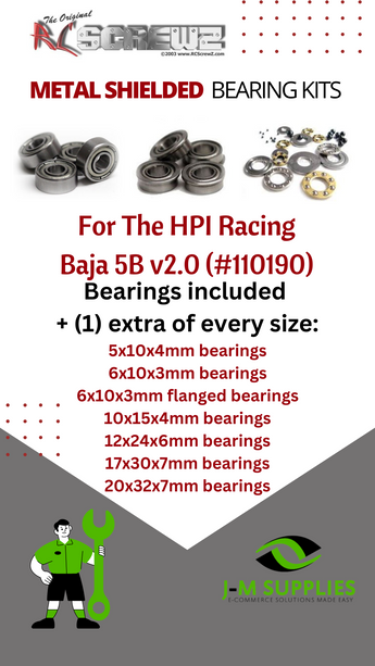 J-M SUPPLIES - RCScrewZ Metal Shielded Bearing Kit hpi056b for HPI Racing Baja 5B v2.0 RTR (#110190) | SET - 