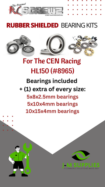 J-M SUPPLIES - RCScrewZ Rubber Shielded Bearing Kit cen033r for CEN Racing HL150 #8965 RC Car | SET - 