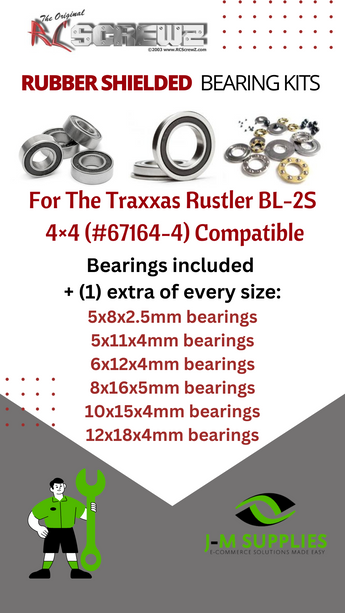 J-M SUPPLIES - RCScrewZ Rubber Shielded Bearing Kit tra115r for Traxxas Rustler BL-2S #67164-4 RC Car | PRO - tra115r