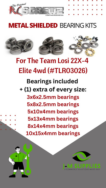 J-M SUPPLIES RC Parts Store - RCScrewZ Metal Shielded Bearing Kit los130b for Team Losi Racing 22X-4 Elite Race Kit 1/10 Electric 4WD Off-Road Buggy (TLR03026) | UPG