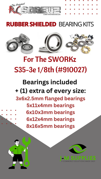 J-M SUPPLIES RC Parts Store - RCScrewZ Rubber Shielded Bearing Kit swz012r for SWORKz S35-3e 1/8th #910027 RC Car | RCX
