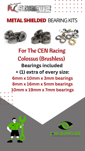 J-M SUPPLIES - RCScrewZ Metal Shielded Bearing Kit cen025b for CEN Racing Colossus Brushless RC Car | SET - 