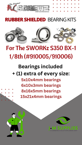 J-M SUPPLIES RC Parts Store - RCScrewZ Rubber Shielded Bearing Kit swz004r for SWORKz S350 BX-1 1/8th 910005/6 RC Car | RCX