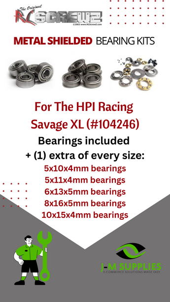 J-M SUPPLIES - RCScrewZ Metal Shielded Bearing Kit hpi044b for HPI Racing Savage XL RTR 1/8 MT (#104246) | SET - 