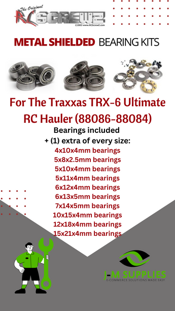 J-M SUPPLIES RC Parts Store - RCScrewZ Metal Shielded Bearing Kit tra110b for Traxxas TRX-6 Ultimate RC Hauler 1/10 Electric 6WD Flatbed Truck (88086-84) | UPG