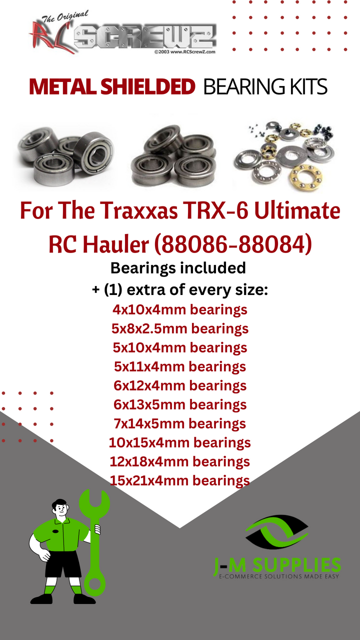 J-M SUPPLIES - RCScrewZ Metal Shielded Bearing Kit tra110b for Traxxas TRX-6 Ultimate RC Hauler RC Car Complete Set - tra110b