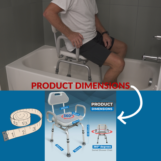 J-M SUPPLIES - InnoEdge Medical Swivel Shower Chair - 360° Rotating, Adjustable, Padded, Aluminum, Mobility 300 lbs. - IN-SWVL21