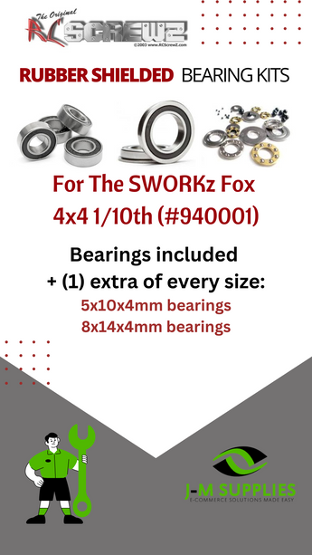 J-M SUPPLIES - RCScrewZ Rubber Shielded Bearing Kit swz011r for SWORKz Fox 4x4 1/10th #940001 RC Car | RCX - 