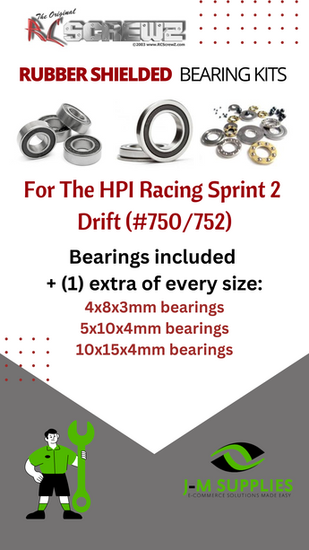 J-M SUPPLIES - RCScrewZ Rubber Shielded Bearings hpi040r for HPI Racing Sprint 2 Drift (#750/752) Touring Car | SET - 