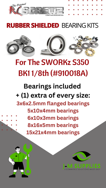 J-M SUPPLIES RC Parts Store - RCScrewZ Rubber Shielded Bearing Kit swz002r for SWORKz S350 BK1 1/8th #910018A RC Car | RCX