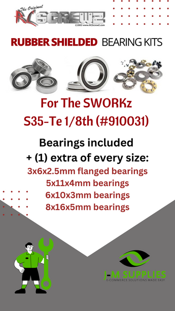 J-M SUPPLIES RC Parts Store - RCScrewZ Rubber Shielded Bearing Kit swz014r for SWORKz S35-Te 1/8th #910031 RC Car | RCX
