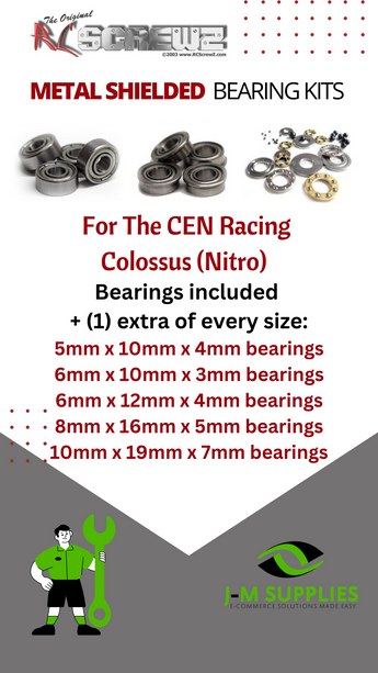 J-M SUPPLIES - RCScrewZ Metal Shielded Bearing Kit cen026b for CEN Racing Colossus Nitro RC Car | SET - 