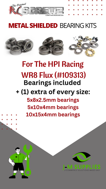 J-M SUPPLIES - RCScrewZ Metal Shielded Bearing Kit hpi077b for HPI Racing WR8 Flux #109313 RC Car | SET - 