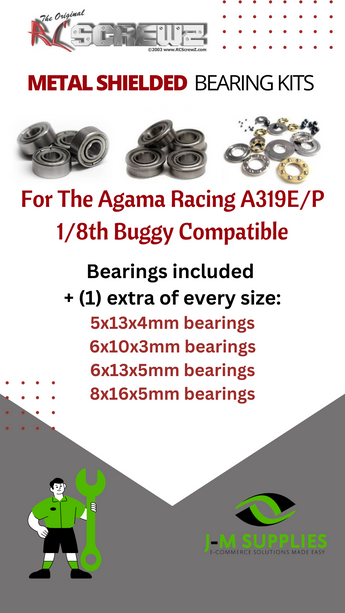 J-M SUPPLIES - RCScrewZ Metal Shielded Bearing Kit aga007b for Agama Racing A319E/P 1/8th Buggy RC Car | SET - 