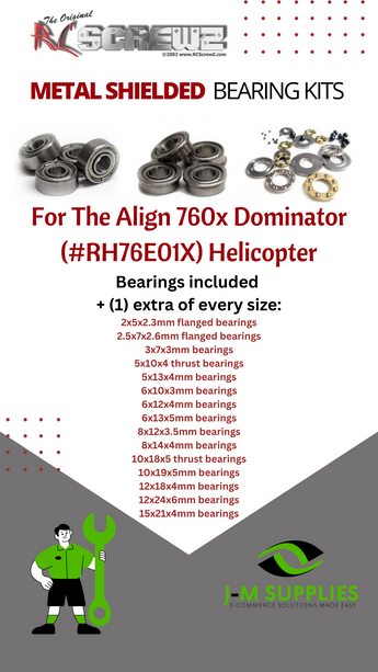 J-M SUPPLIES - RCScrewZ Metal Shielded Bearings alg040b for Align 760x Dominator #RH76E01X Helicopter RC | SET - 