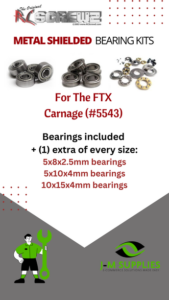 J-M SUPPLIES - RCScrewZ Metal Shielded Bearing Kit ftx009b for FTX Carnage #FTX5543 RC Car | SET - 