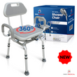 InnoEdge Medical Swivel Shower Chair - 360° Rotating, Adjustable, Padded, Aluminum, Mobility 300 lbs