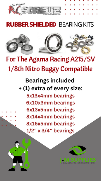 J-M SUPPLIES - RCScrewZ Rubber Shielded Bearings aga003r for Agama Racing A215/SV 1/8th Buggy RC Car | SET - 