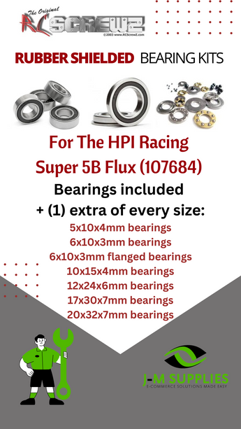 J-M SUPPLIES - RCScrewZ Rubber Shielded Bearing Kit hpi076r for HPI Racing Super 5B Flux 107684 RC Car | SET - 