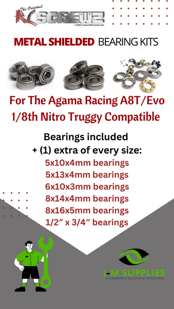 J-M SUPPLIES - RCScrewZ Metal Shielded Bearings aga002b for Agama Racing A8T/Evo 1/8th Truggy RC Car | SET - 