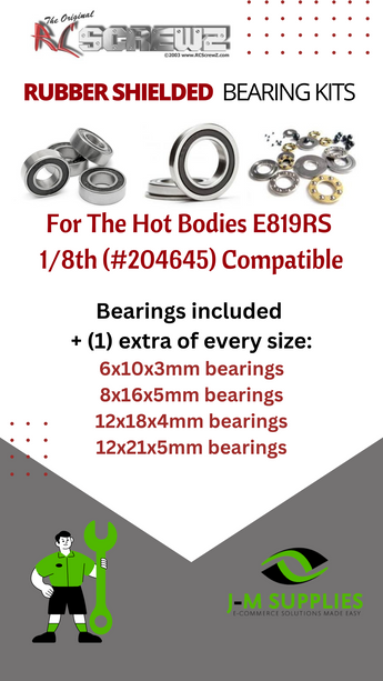 J-M SUPPLIES - RCScrewZ Rubber Shielded Bearing Kit hot044r for Hot Bodies E819RS 1/8th (#204645) | SET - 